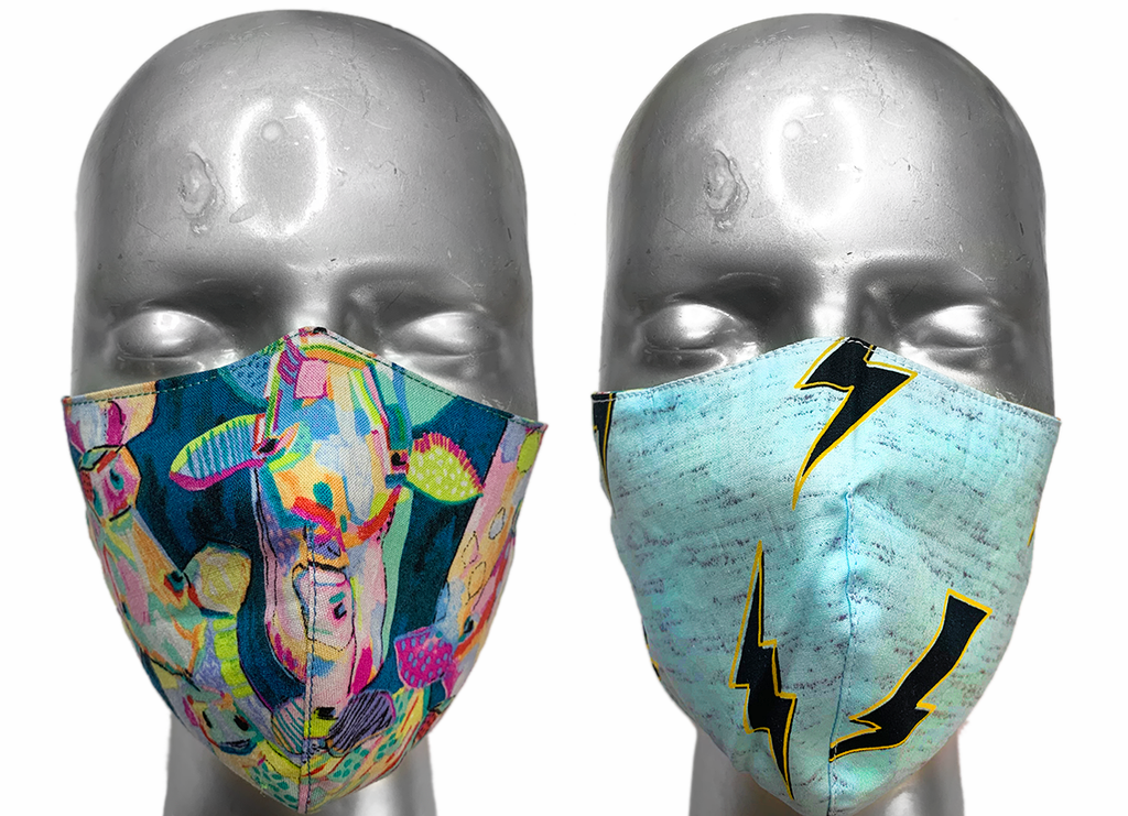 summer "lights" mask - ABSTRACT ART COWS/BLUE BOWIE - SIZE M