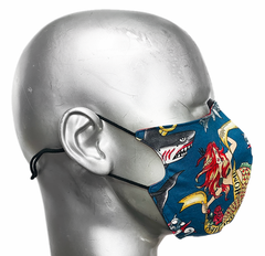 summer "lights" mask - MERMAIDS & SHARKS/PLAIN RED - SIZE M