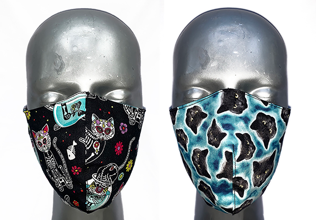 summer "lights" mask - day of the dead kitty/black cat heads in space. SIZE L