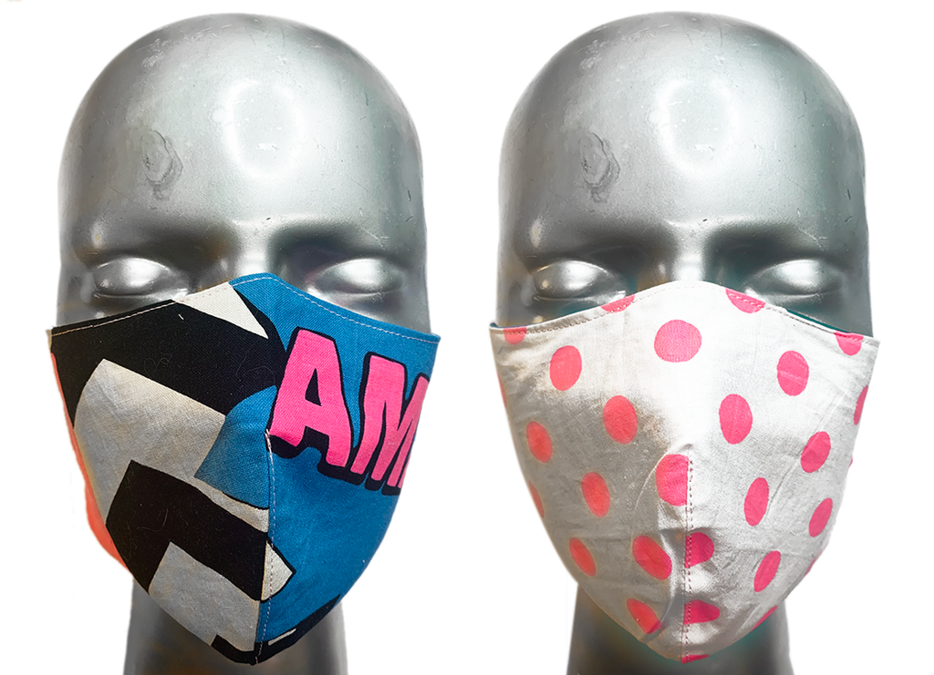 summer "lights" mask - FLUORESCENT BLUE & PINK TEXT/PINK SPOT - SIZE M