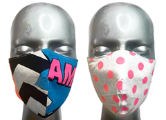 summer "lights" mask - FLUORESCENT BLUE & PINK TEXT/PINK SPOT - SIZE M
