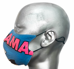 summer "lights" mask - FLUORESCENT BLUE & PINK TEXT/PINK SPOT - SIZE M