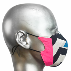 summer "lights" mask - FLUORESCENT BLUE & PINK TEXT/PINK SPOT - SIZE M