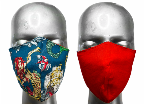 summer "lights" mask - MERMAIDS & SHARKS/PLAIN RED - SIZE M