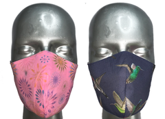 summer "lights" mask - PINK SPIROGRAPH/NAVY HUMMINGBIRDS - SIZE S