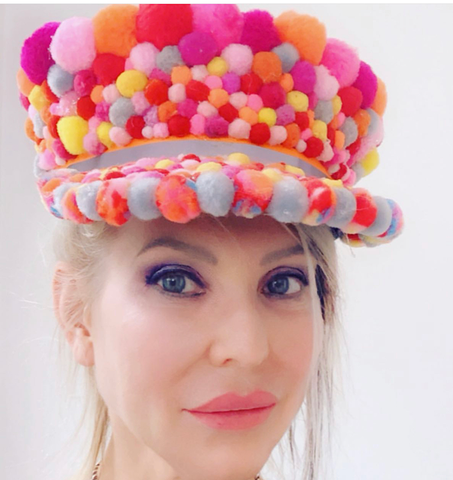 MULTI-COLOURED POMPOM BAKER BOY CAP