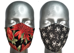 summer "lights" mask - RED WARRATAH/B&W SKULLS - SIZE S