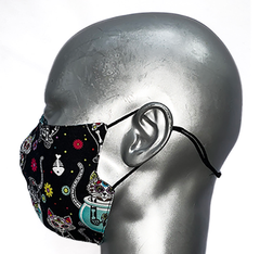 summer "lights" mask - day of the dead kitty/black cat heads in space. SIZE L